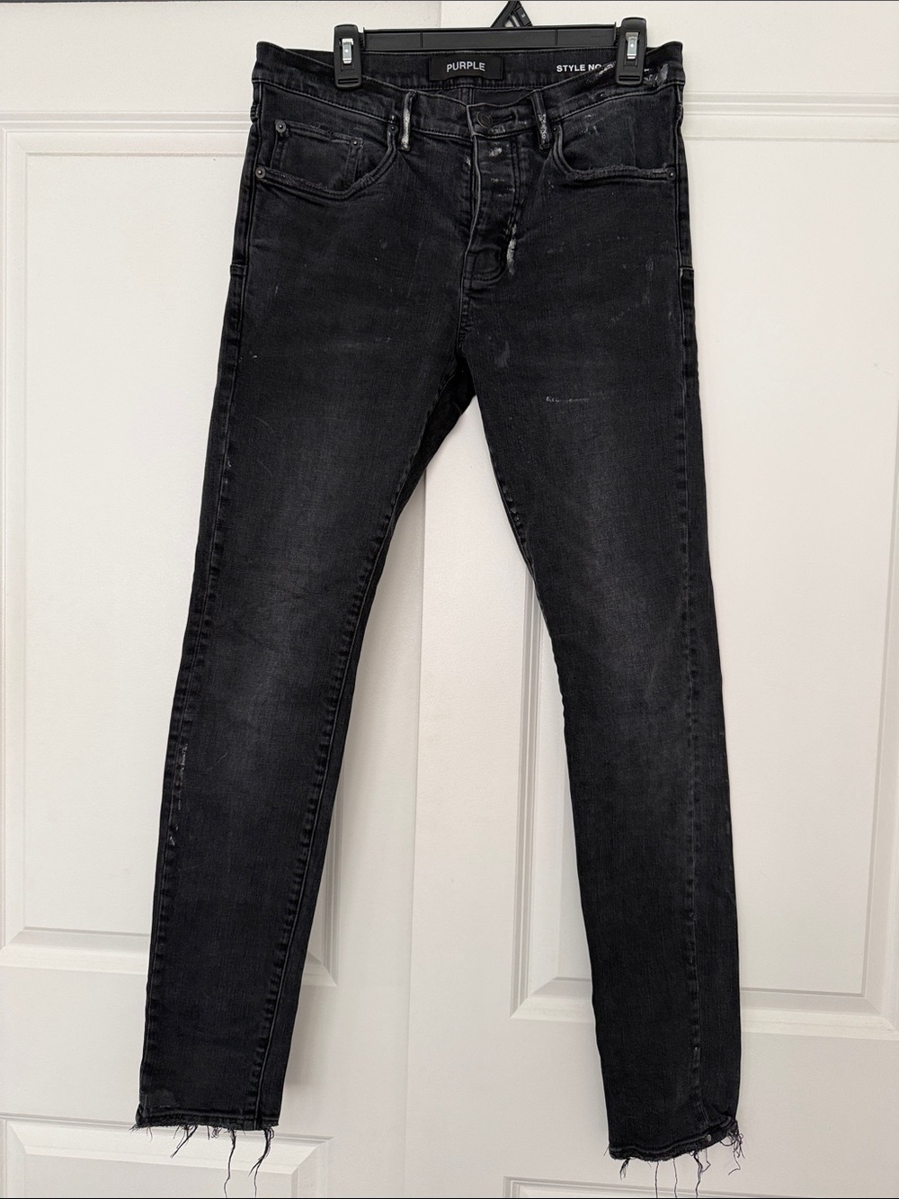 Purple Black Skinny Men’s Jeans with Raw Hem